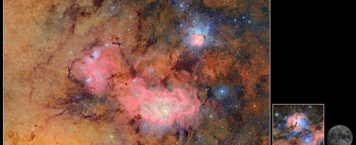 Scale Comparison of Seagull Nebula to Trifid-Lagoon